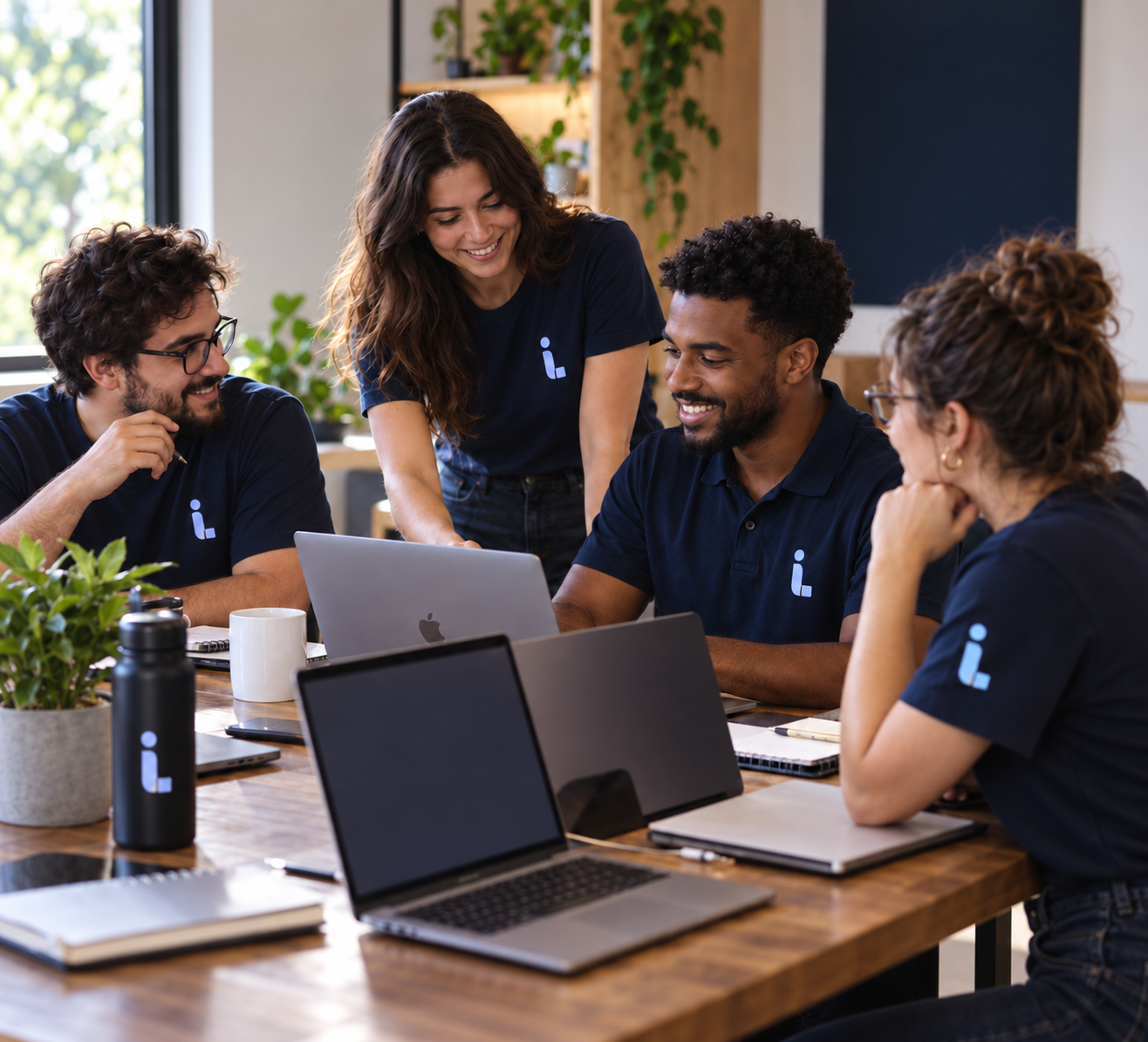 Pessoas colaborando em uma mesa de trabalho